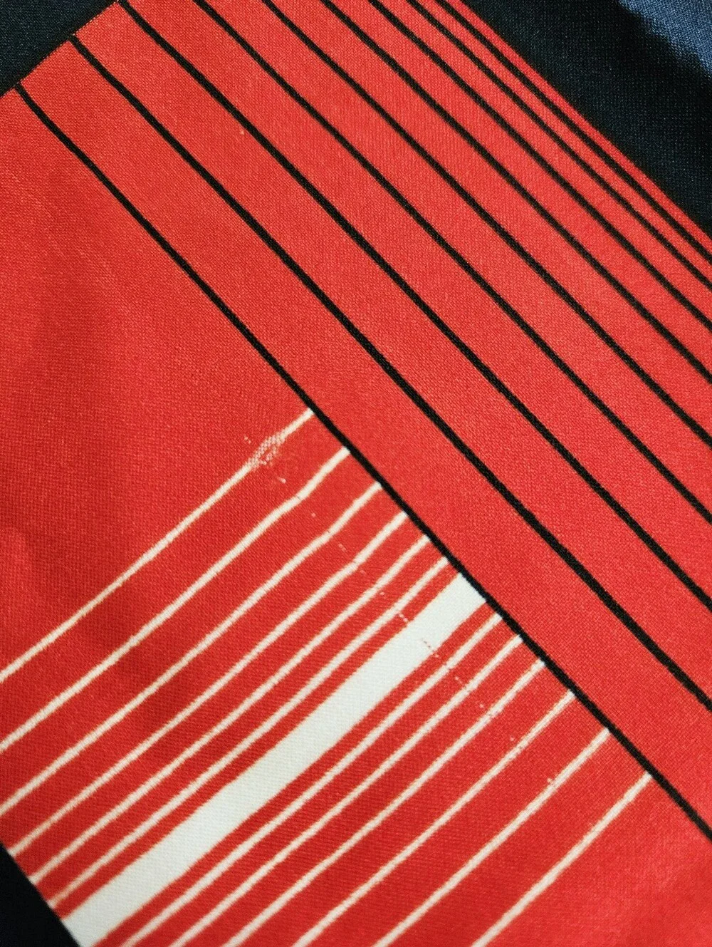 Vintage Leonardi Large '80s Geometric Black Red Striped Neck Head Scarf Foulard